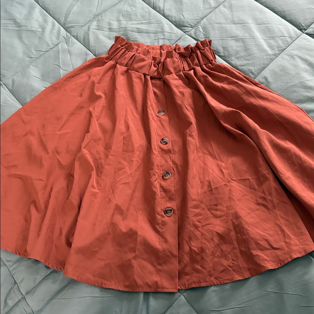 Rust Button-Front Skirt